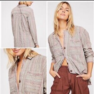Free People High Tide Multi-Stripe Button Down